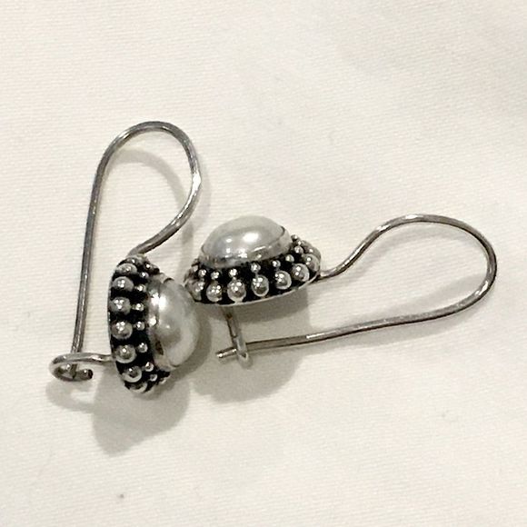 Vintage Sterling Silver Mabe Pearl Drop Earrings - Picture 7 of 7